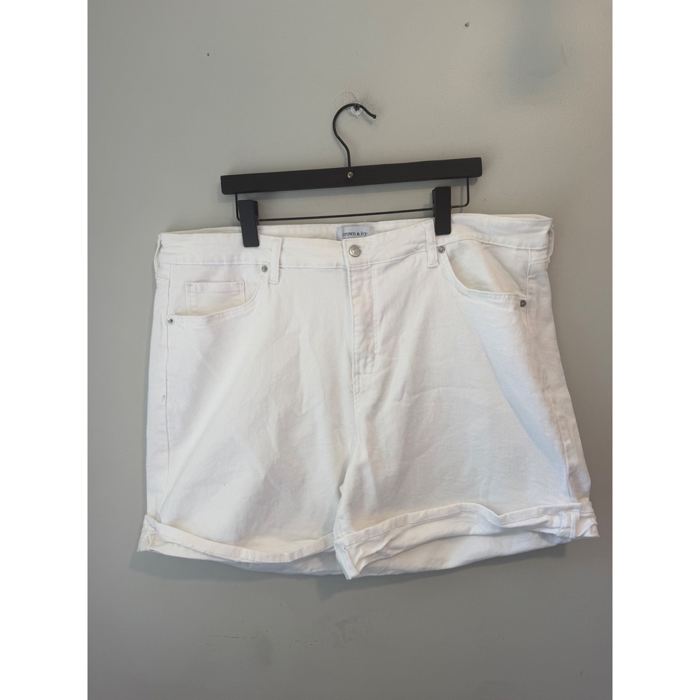 Crown & Ivy Womens White Denim Cuffed Shorts Plus Size 20W Stretch Cotton